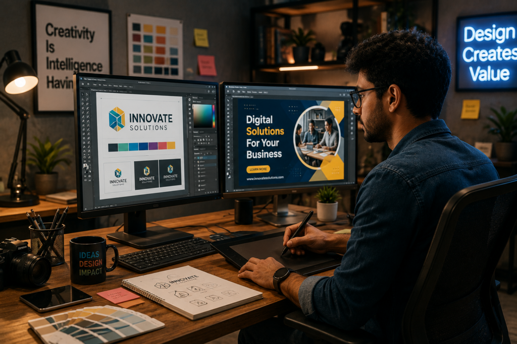 Graphic designer creating visual content