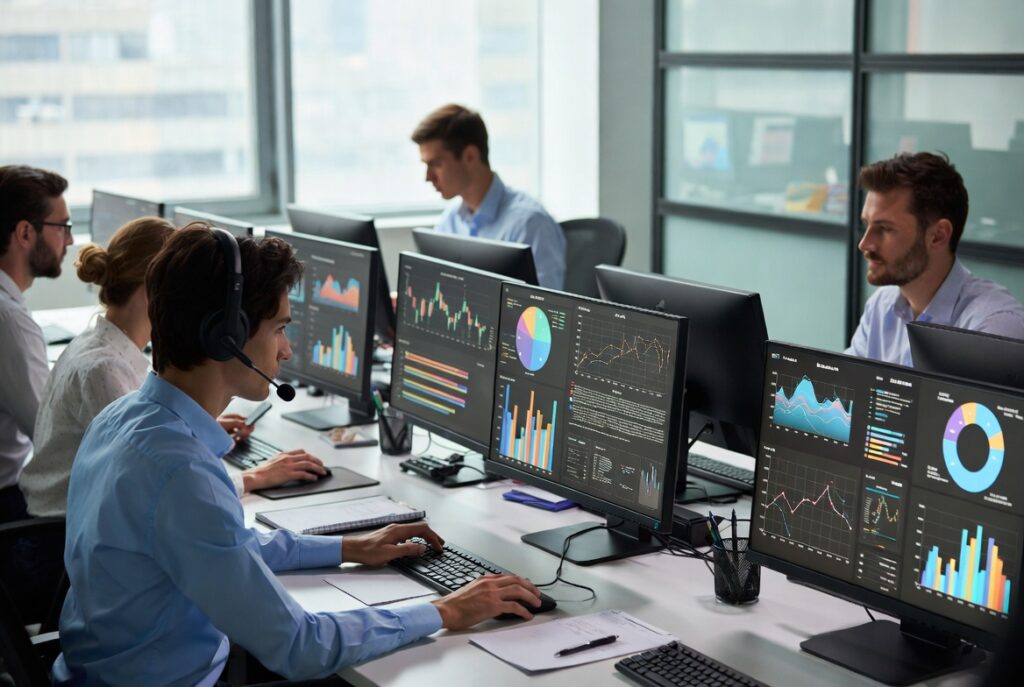 Healthcare professional reviewing AI-assisted medical data.